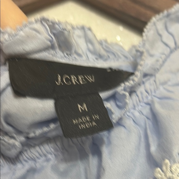 J. Crew Blue and White Puff Sleeve Peplum Blouse - Picture 2 of 6